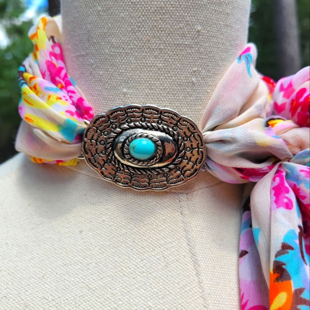 Faux Tilly Turquoise Concho & Faux Silver Slide for Twilly